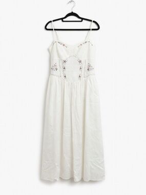 Camila Coelho White Strapless Embroidered Midi Dress